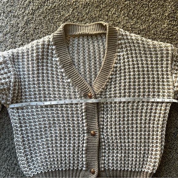 Textured V-Neck Knit Cardigan in Beige - Picture 2 of 3